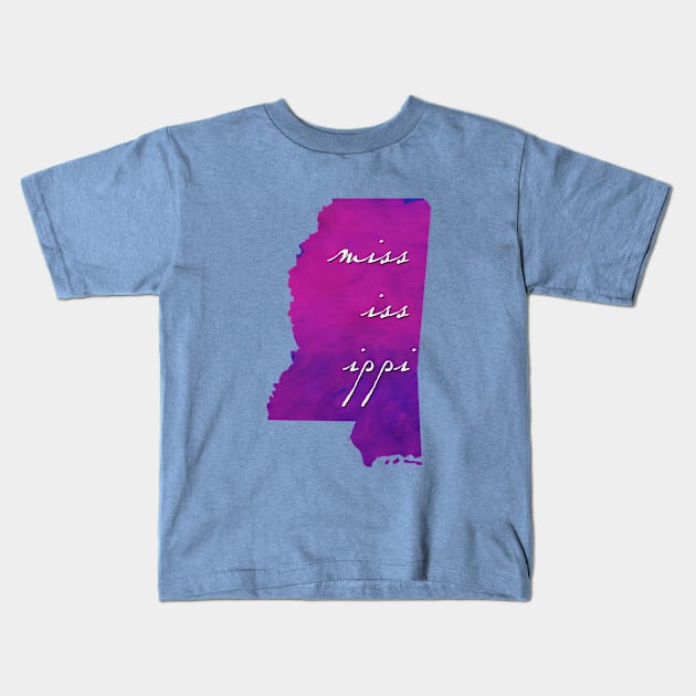 The State of Mississippi - Purple Watercolor Kids T-Shirt by loudestkitten